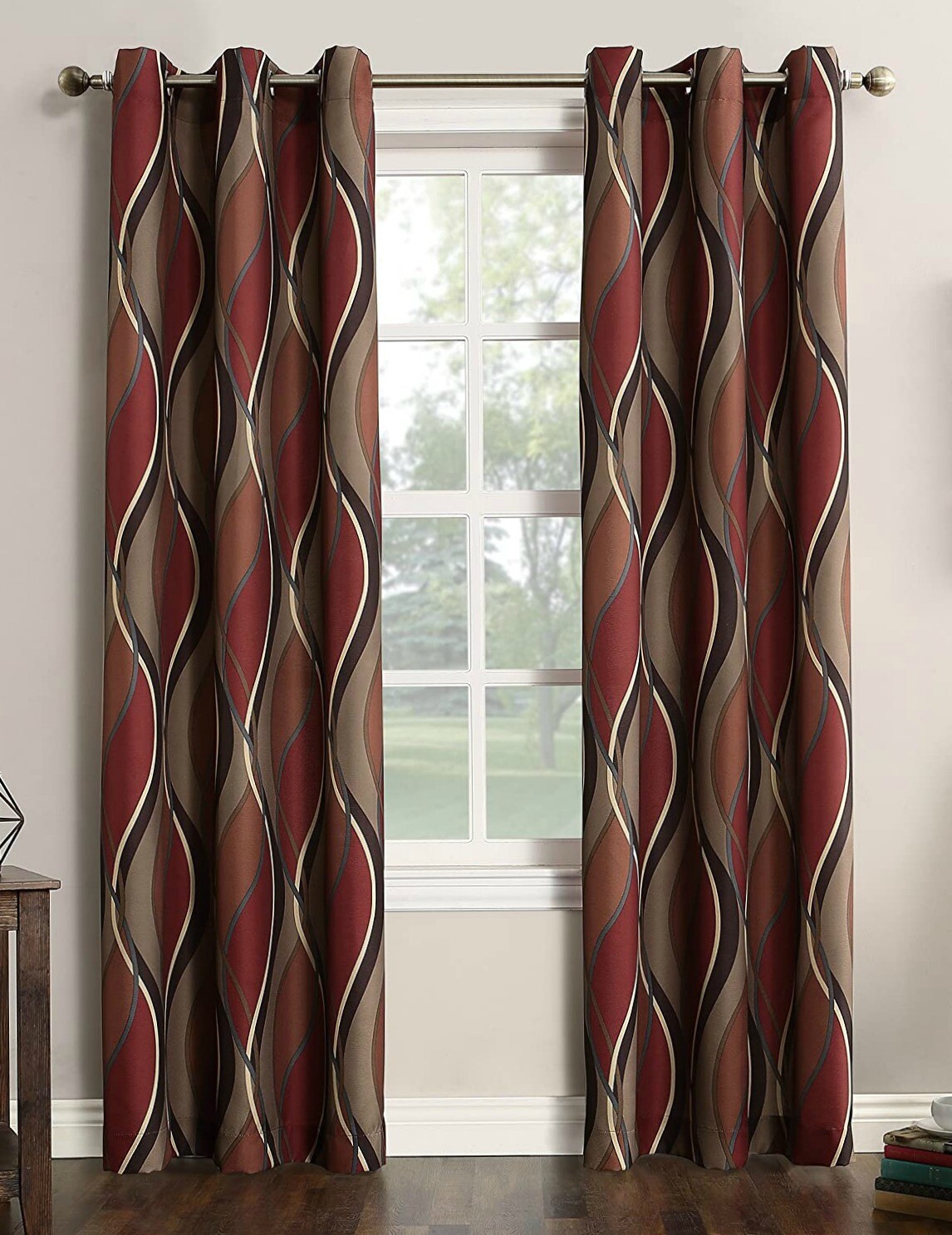Set 2 Paprika Red Geometric Curtains Panels Drapes Pair 63 84 95 in L Grommet
