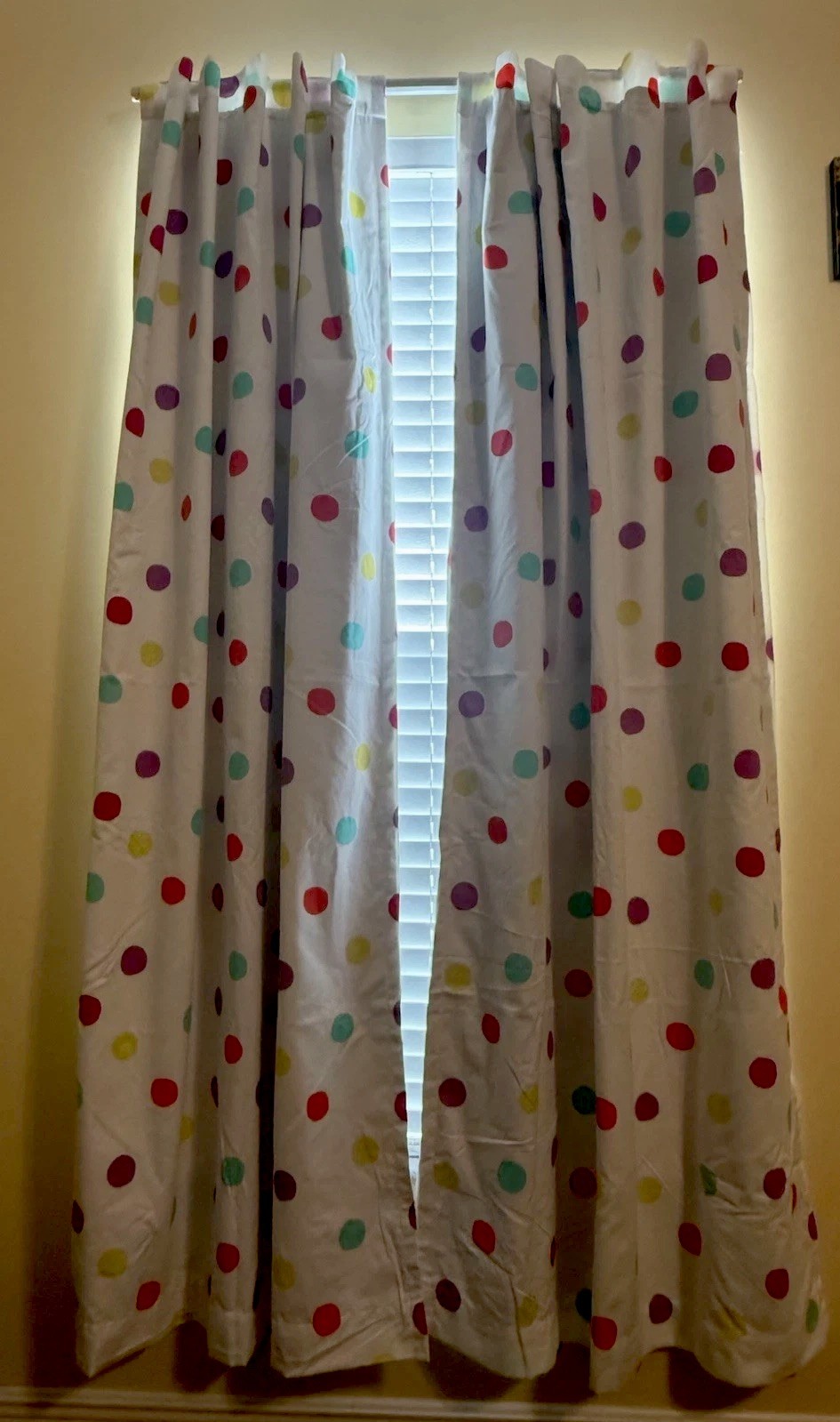 Pillowfort Blackout Curtain Panels White w/ Colorful Polka Dots 42×84– Set of 4