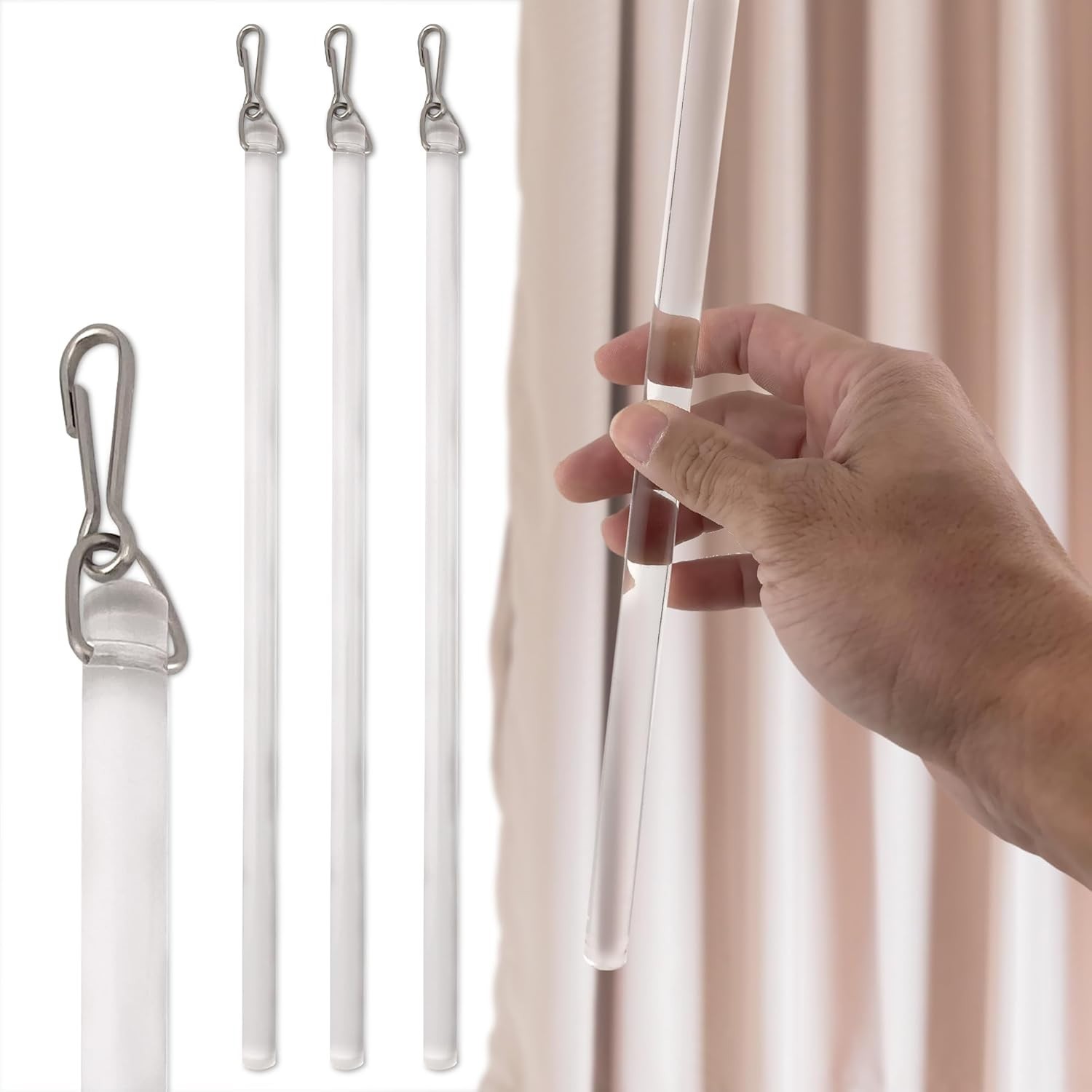 Elegant Clear Acrylic Drapery Wand 36 Inch 3 Pack for Stylish Window Treatment