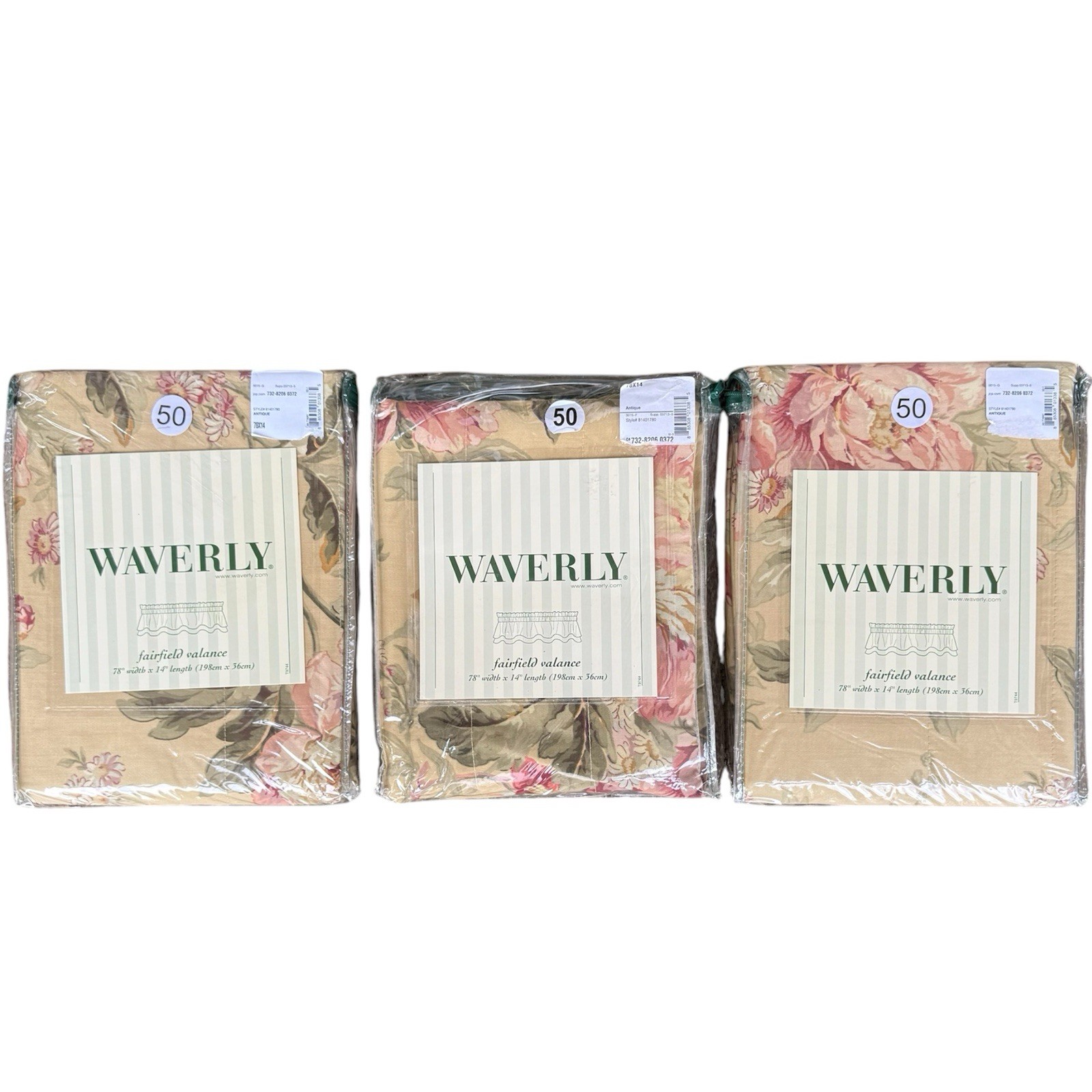 NEW 3 WAVERLY Fairfield Valance Forever Yours Antique Gold Rose Stripe Floral