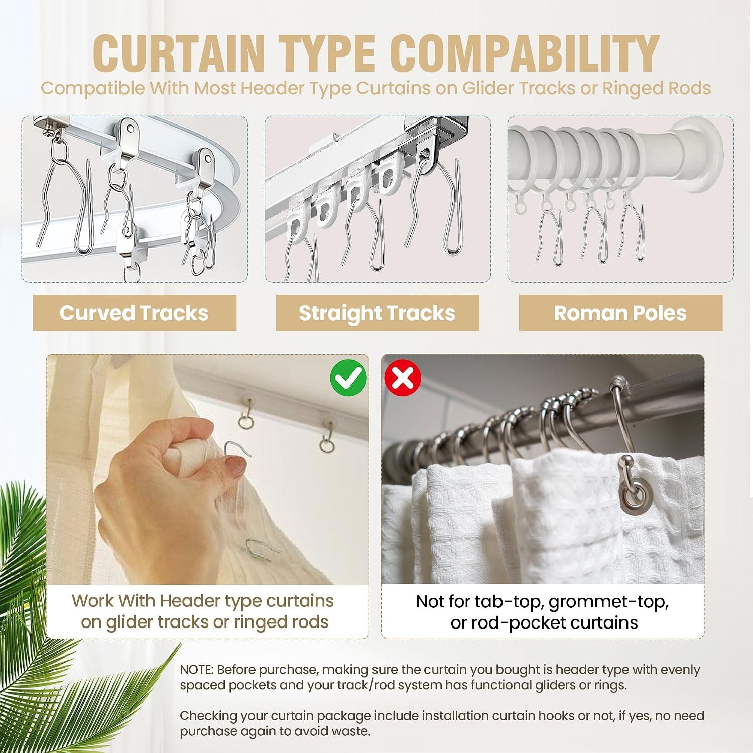 Rustproof Metal Curtain Hooks Drapery Hooks Set 58PCS 1.25IN Premium Hooks