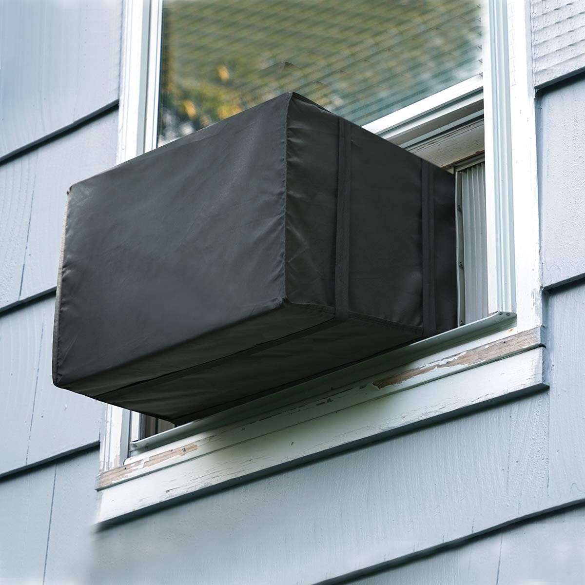 Black Waterproof Window AC Unit Cover 25.5Wx20.5Dx18H Insulation Protection