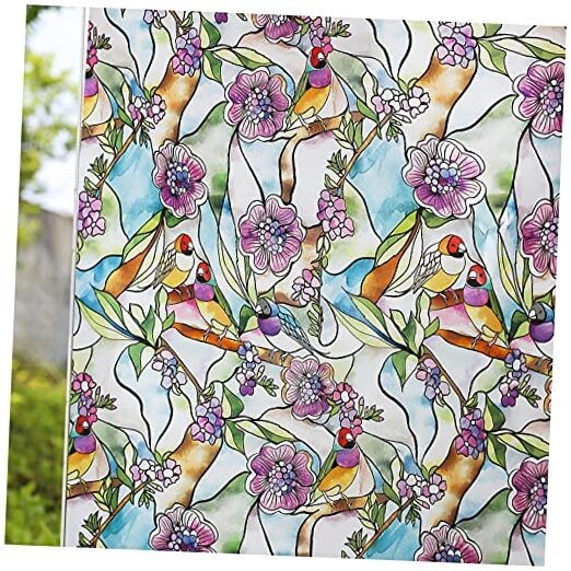 Stained Glass Window Film – 35″x118″, 35 Inx118 In Flower & Bird Pattern