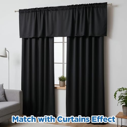 4 Pcs Black Valance for Windows, 52”x18” Black Basement Window Curtains, Small