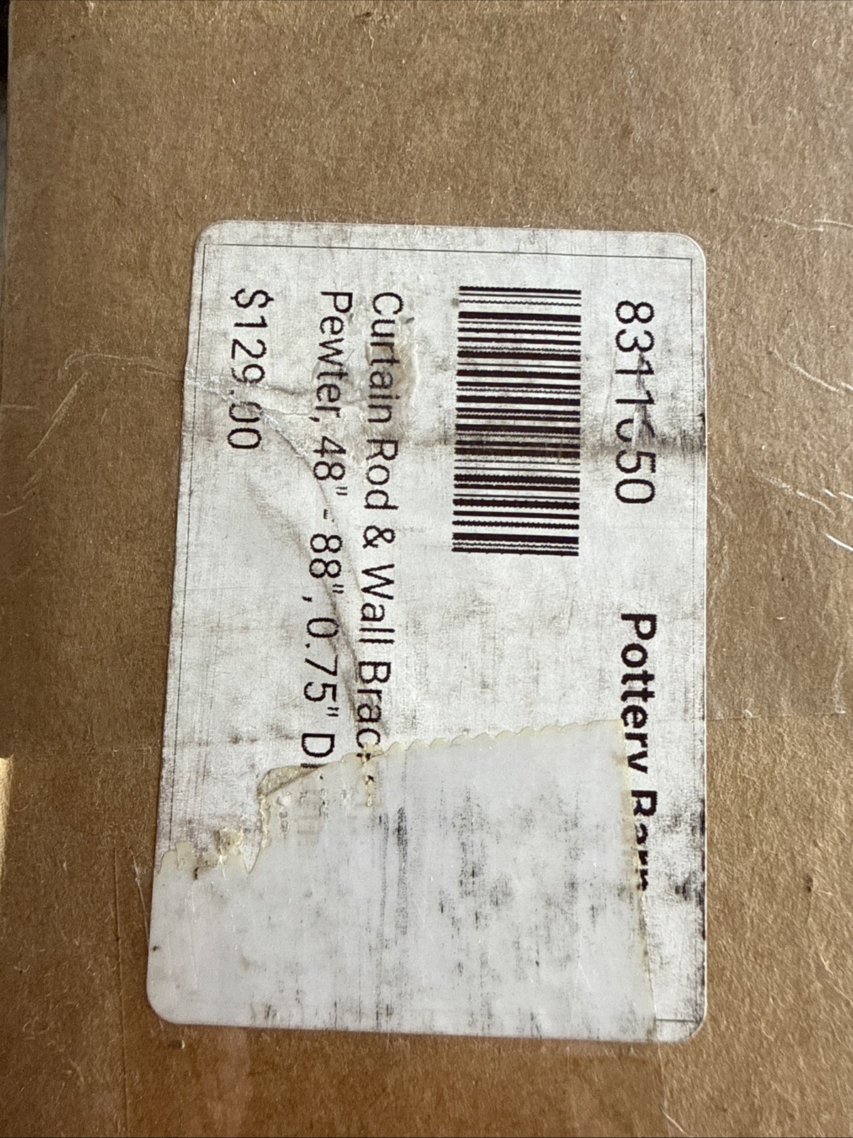 Pottery Barn Standard Curtain Rod & Wall Bracket – 48-88″ – Pewter – .75″ – NEW