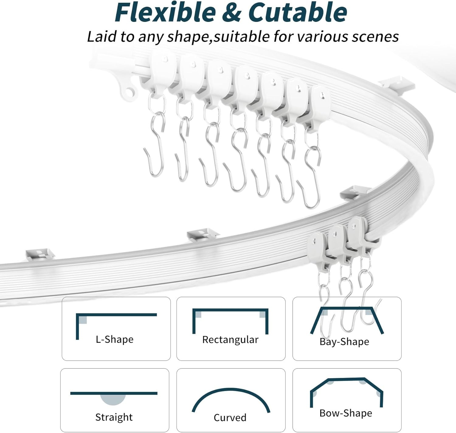 Flexible Bendable Ceiling Curtain Track, 9.8ft 3m Curved, PVC, Metal, Plastic…