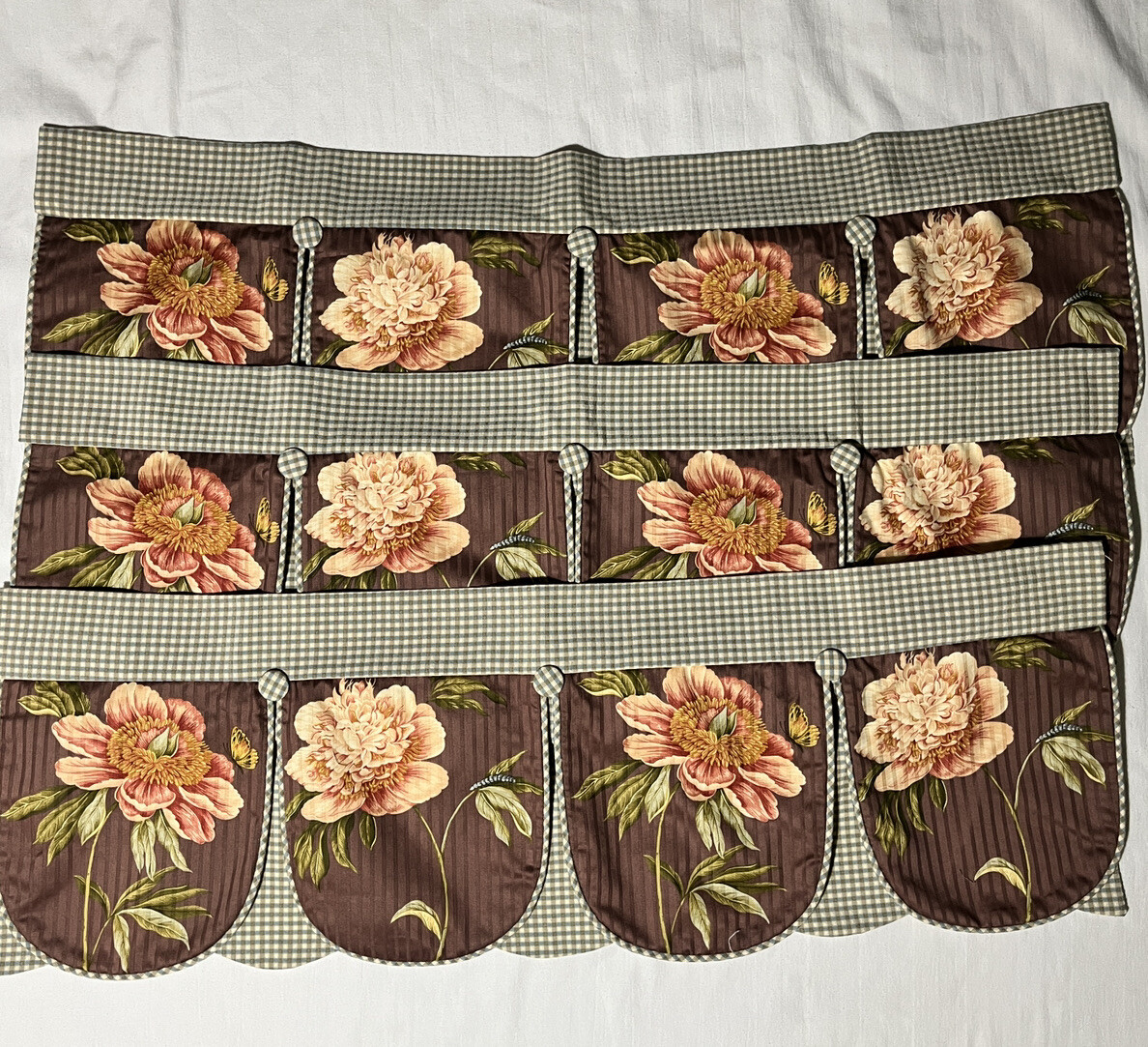 Window Valences Set (3) 41”x 14”ea Floral And Check Design Country Traditional