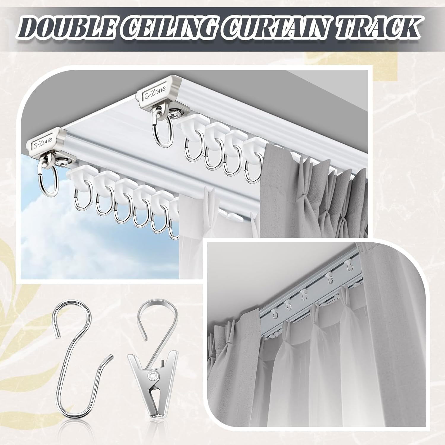 Adjustable Double Curtain Track Set 3.6Ft-18Ft Heavy Duty Ceiling Mount