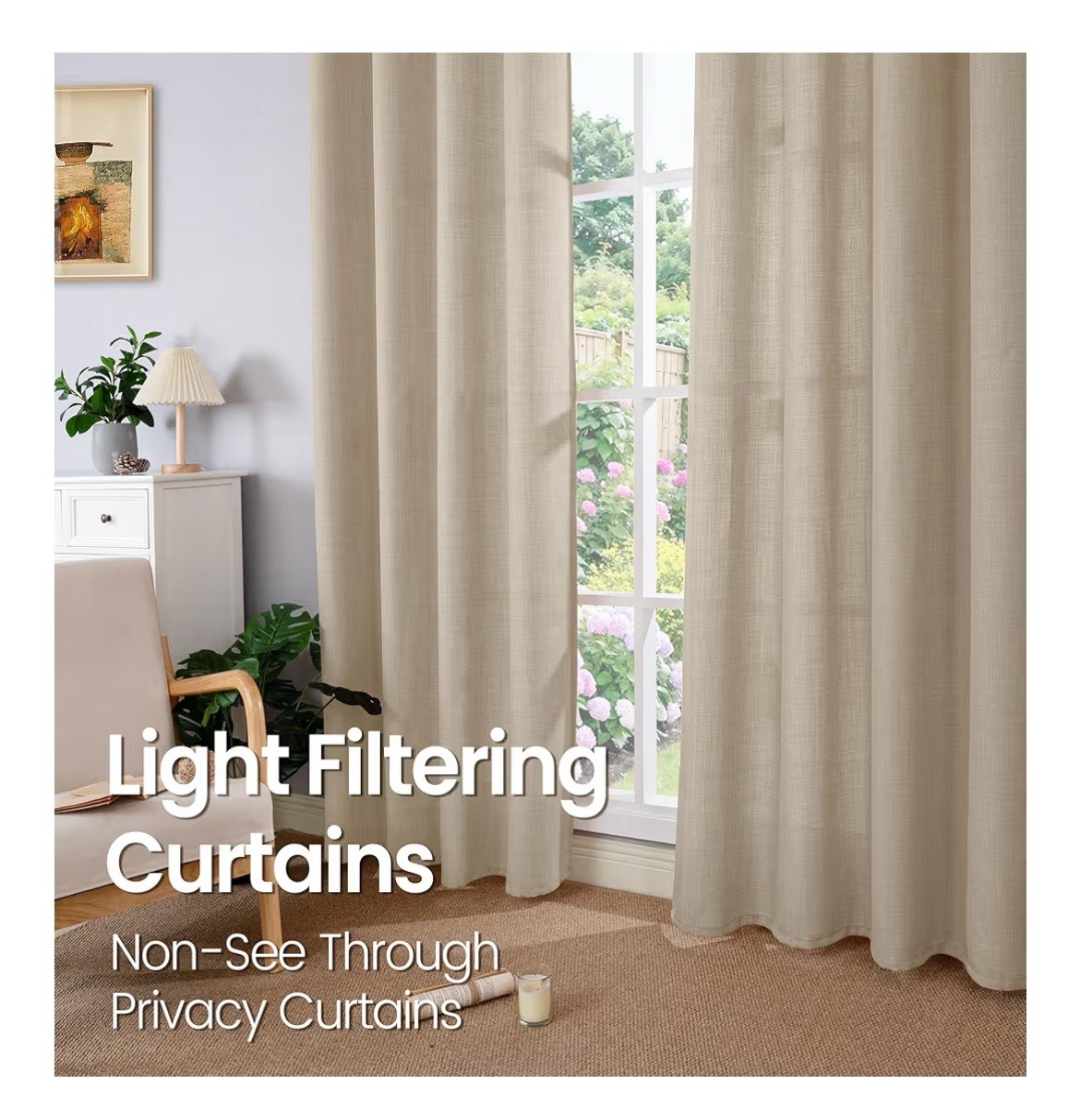 BGment Linen Look Curtains 52×84 Set 2 Light Filtering Oatmeal Grommet