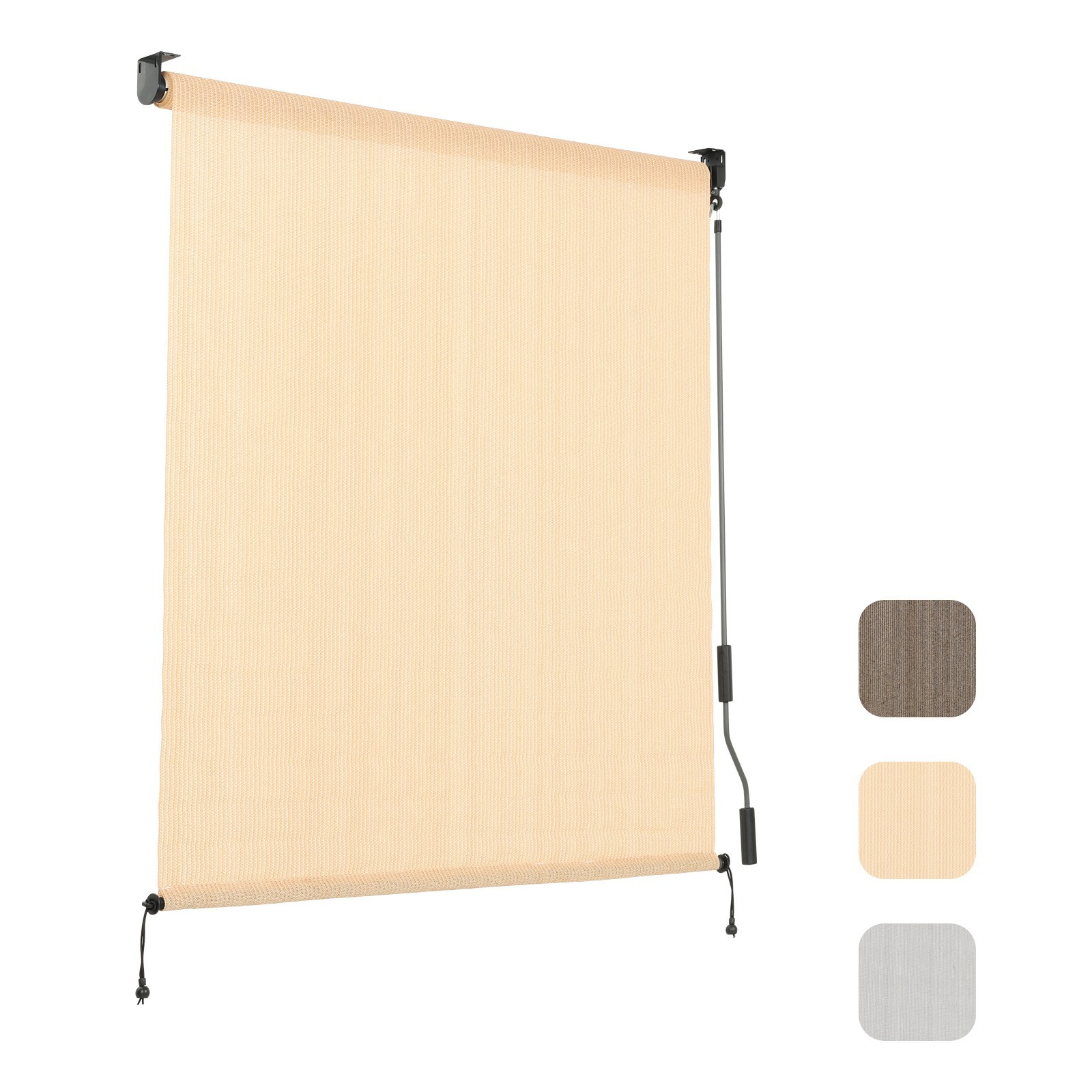 Patio Roller Shade HDPE Fabric Outdoor Cordless Roll Up Shade for Porch Beige