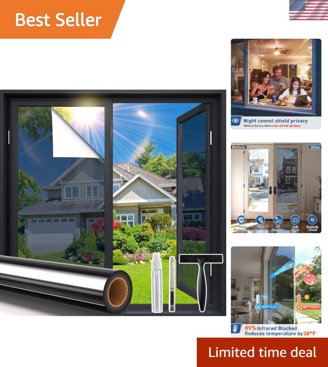 Daytime Reflective Window Design, 88% UV Protection – Easy DIY Installation