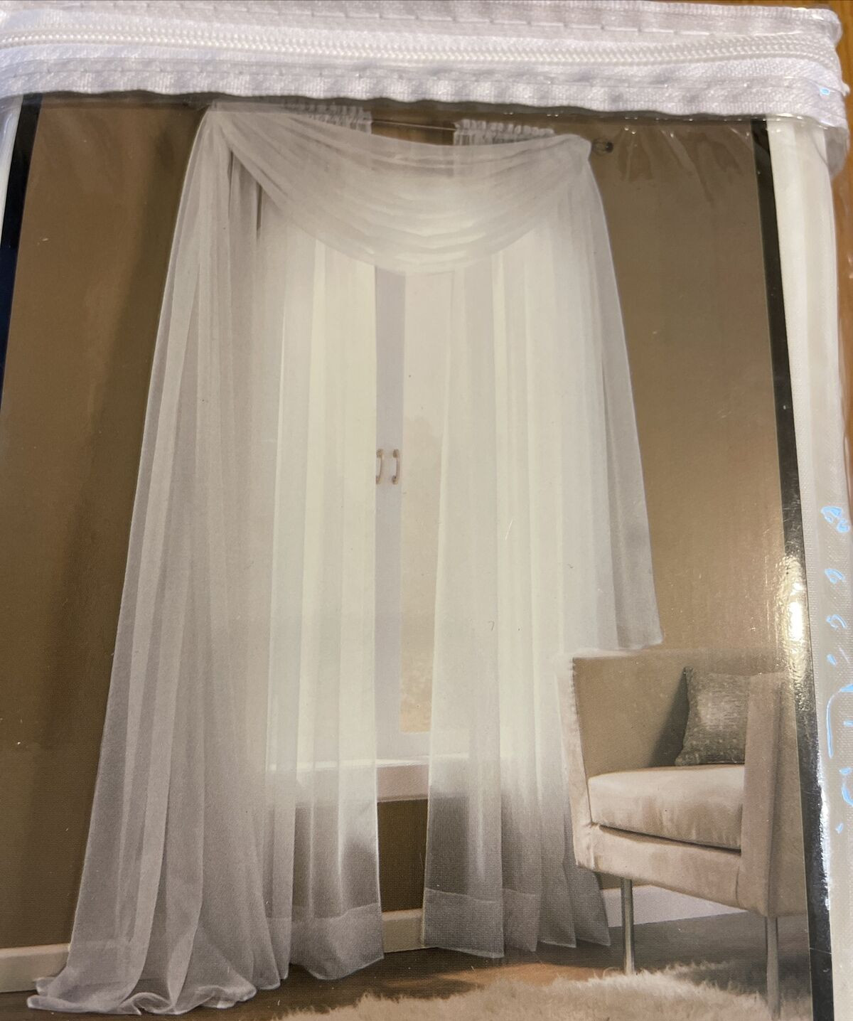 Sheer Eggshell Window Curtain Panel 59 in Wide x 84 in Long Emily ONE Panel