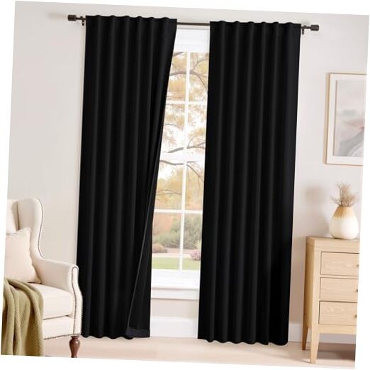 100% Black Blackout Curtains 84 inch Long, 52″W x 84″L (Pack of 2) Jet-black
