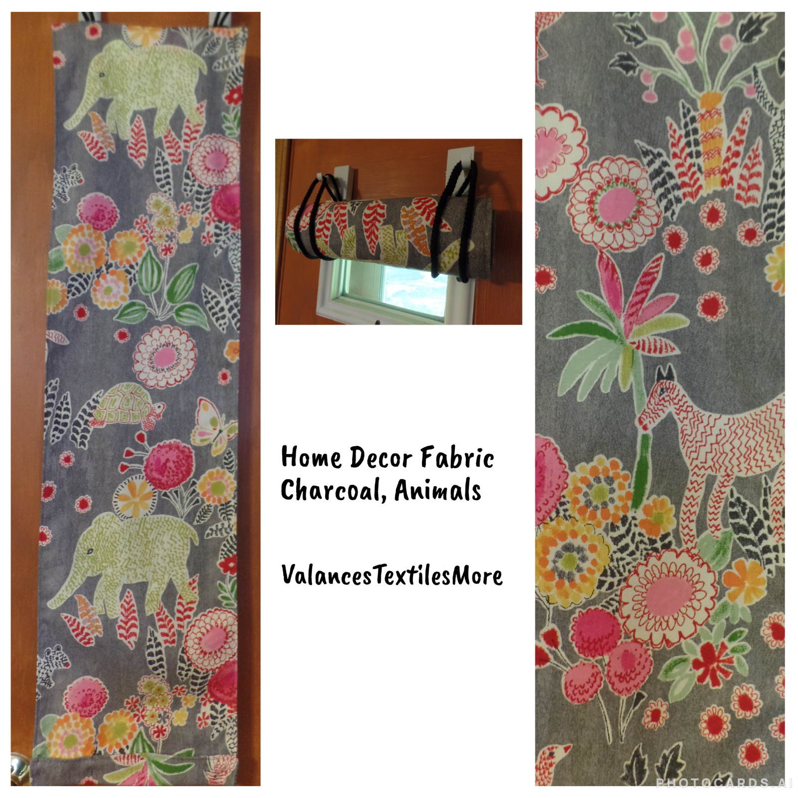 Security Door Curtain For Classroom/Office, Charcoal Gray, Elephants, Animals