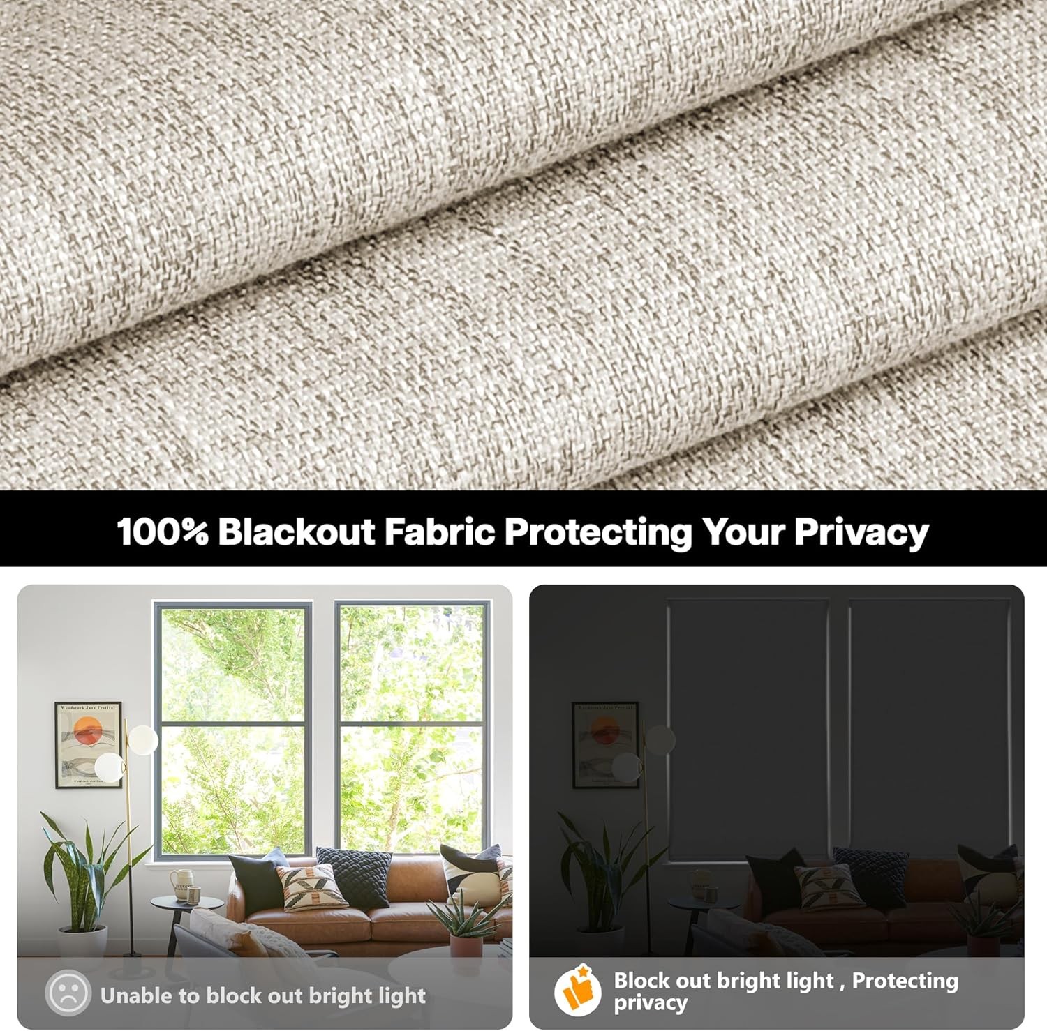 LazBlinds Cordless Roman Shades – No Drill Easy Install Window Blinds 34” X 64”