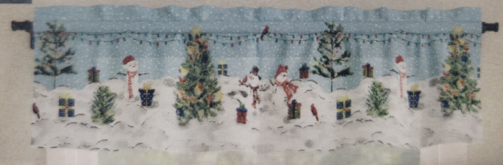 1 Fabric Printed Kitchen Valance(54×14″)CHRISTMAS,SNOWMEN,HOLIDAY WONDERLAND,Lic