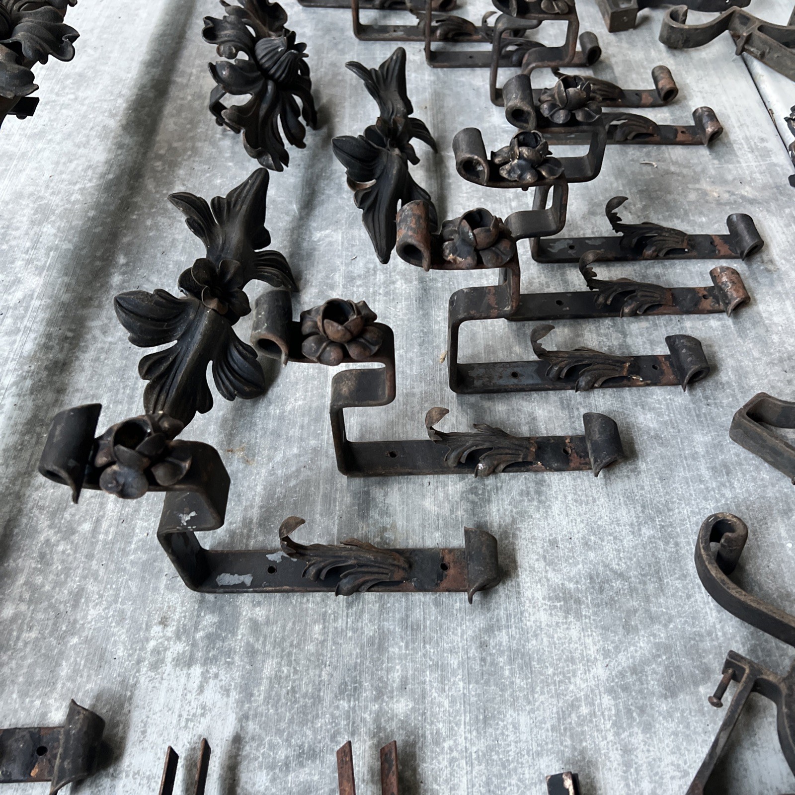HUGE LOT — Antique Drapery Rod Parts Solid Iron Brackets Metal USA Very Rare!