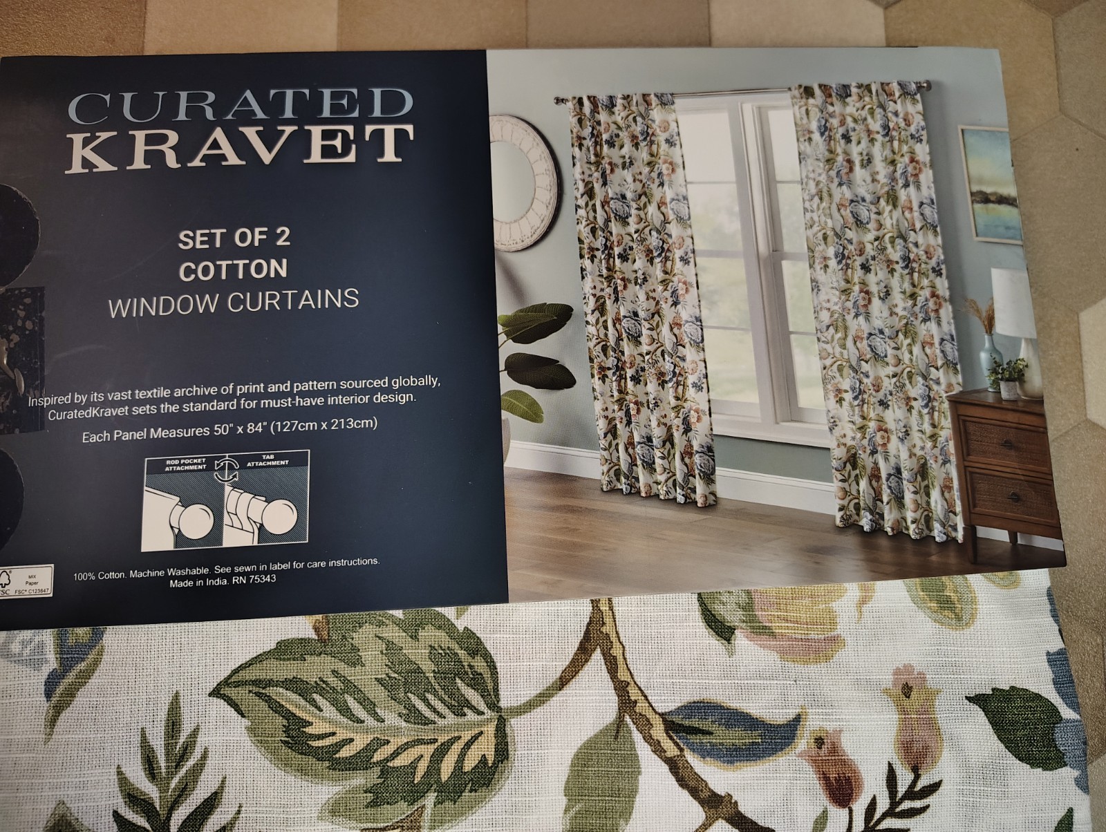 NWT Curated Kravet 2 pc Window Curtains Tree of Life Floral Birds Cotton 84″ lg
