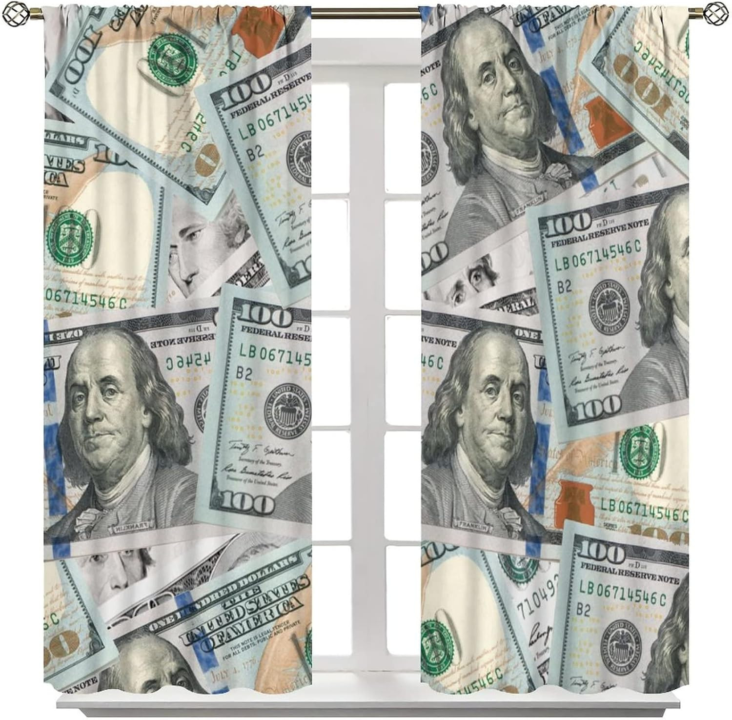 Money Print Blackout Curtains for Bedroom – Retro United States Money 100 Dollar