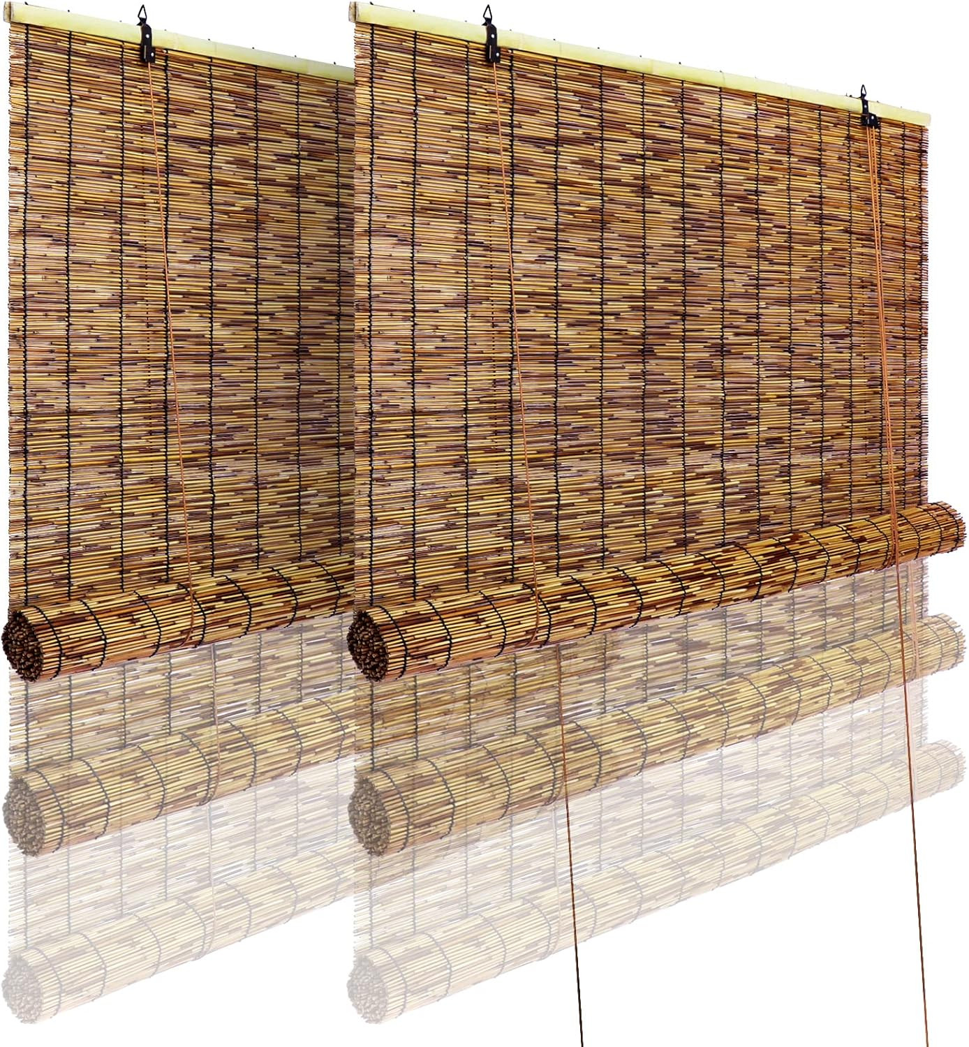 Bamboo Roll-Up Shade,2 Pack Roller Shutters Retro Curtains,47″ W X 71″ H Window