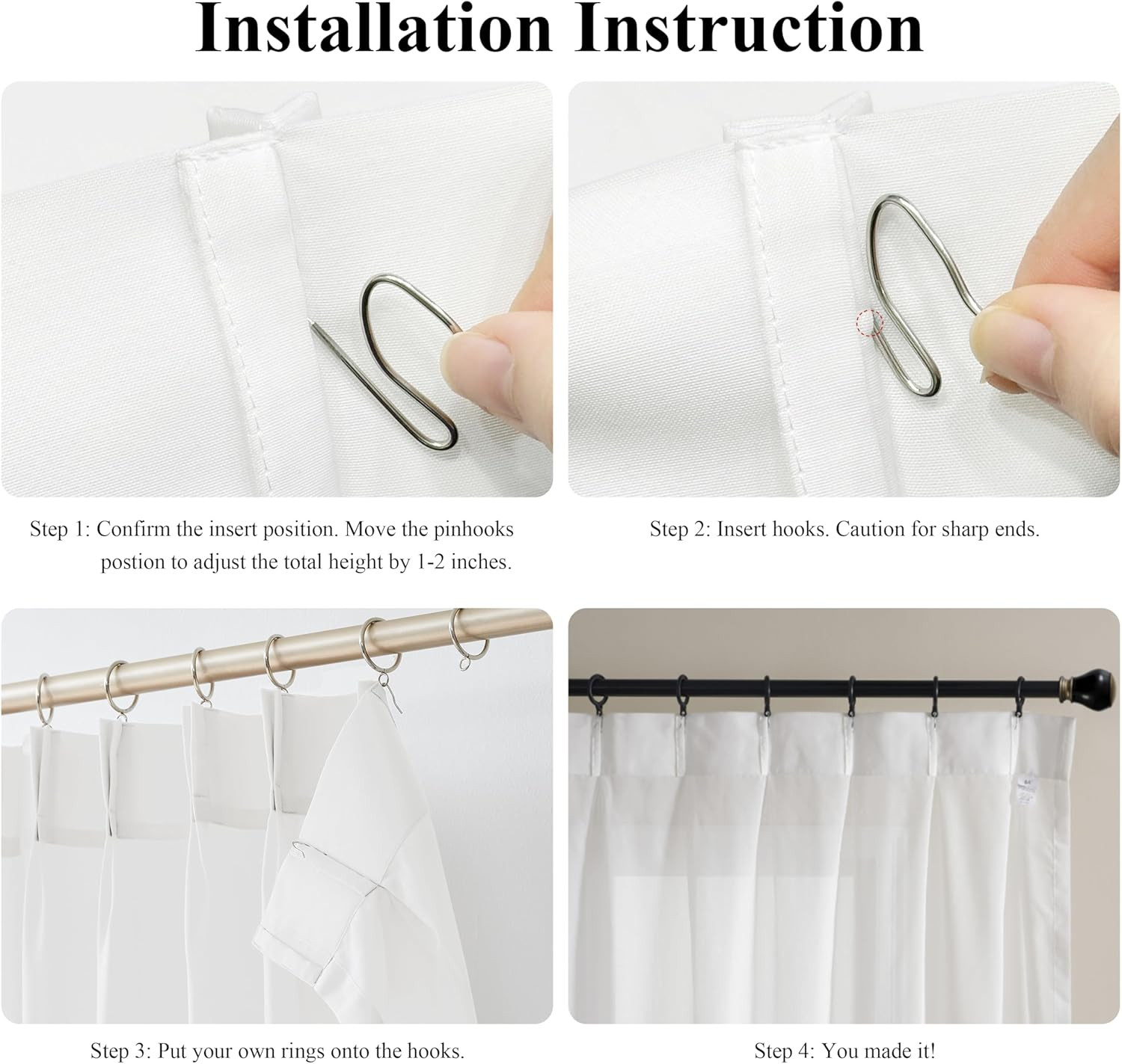 Extra Large Bright White Sheer Pinch Pleated Curtains 120″ for Home Decor