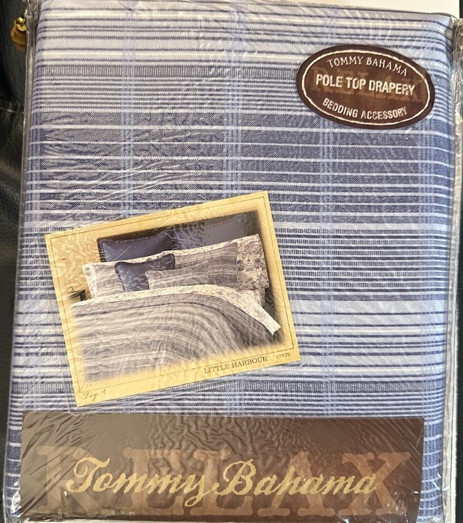 Blue White Stripe Pole Top Drapery Panels Tommy Bahama LITTLE HARBOUR HTF New