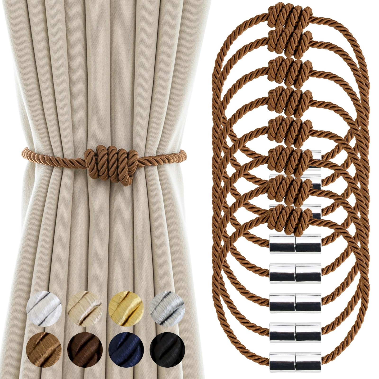Magnetic Curtain Tiebacks – Decorative Tie Backs for Drapes & Curtains, 8 Pac…