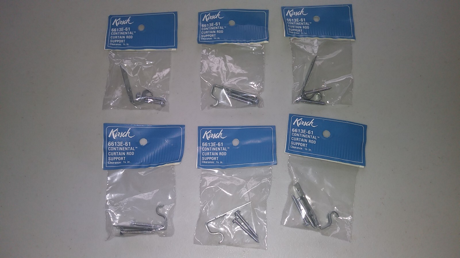 Kirsch Continental curtain rod supports. (6) rod supports. 3/4 in. clearance