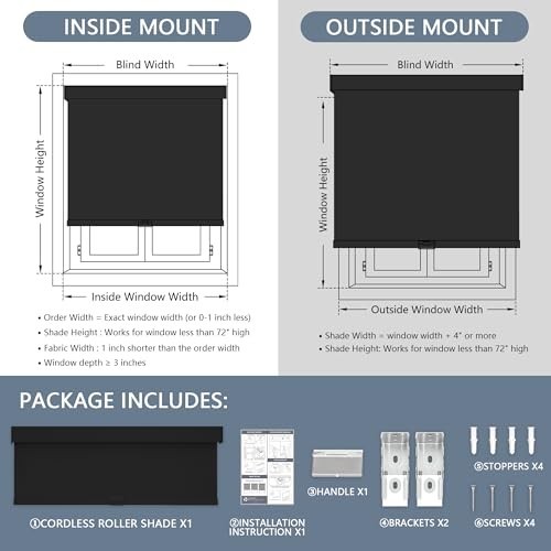 Blackout Roller Shade Cordless Free-Stop 34×72 Inches Thermal Insulated UV