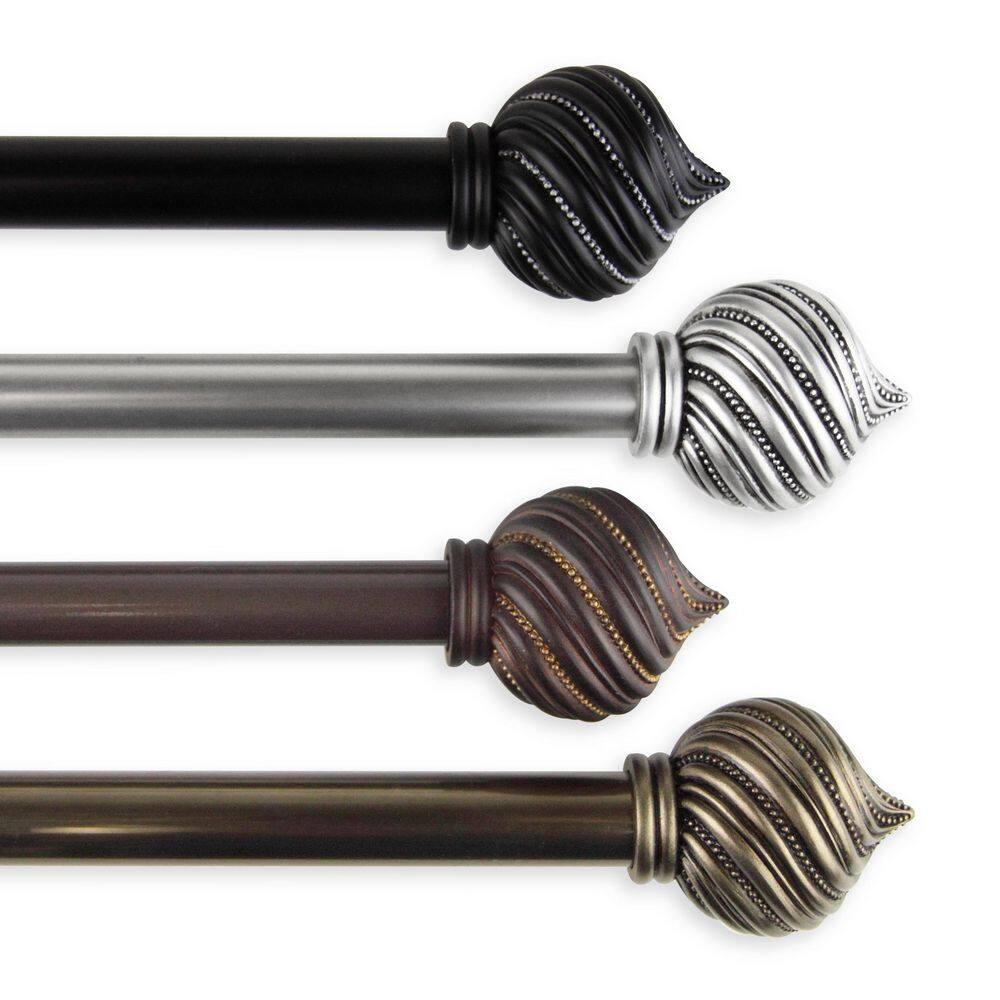 18 In. – 28 In. Telescoping Single Curtain Rod Kit in Antique Brass with Bisque