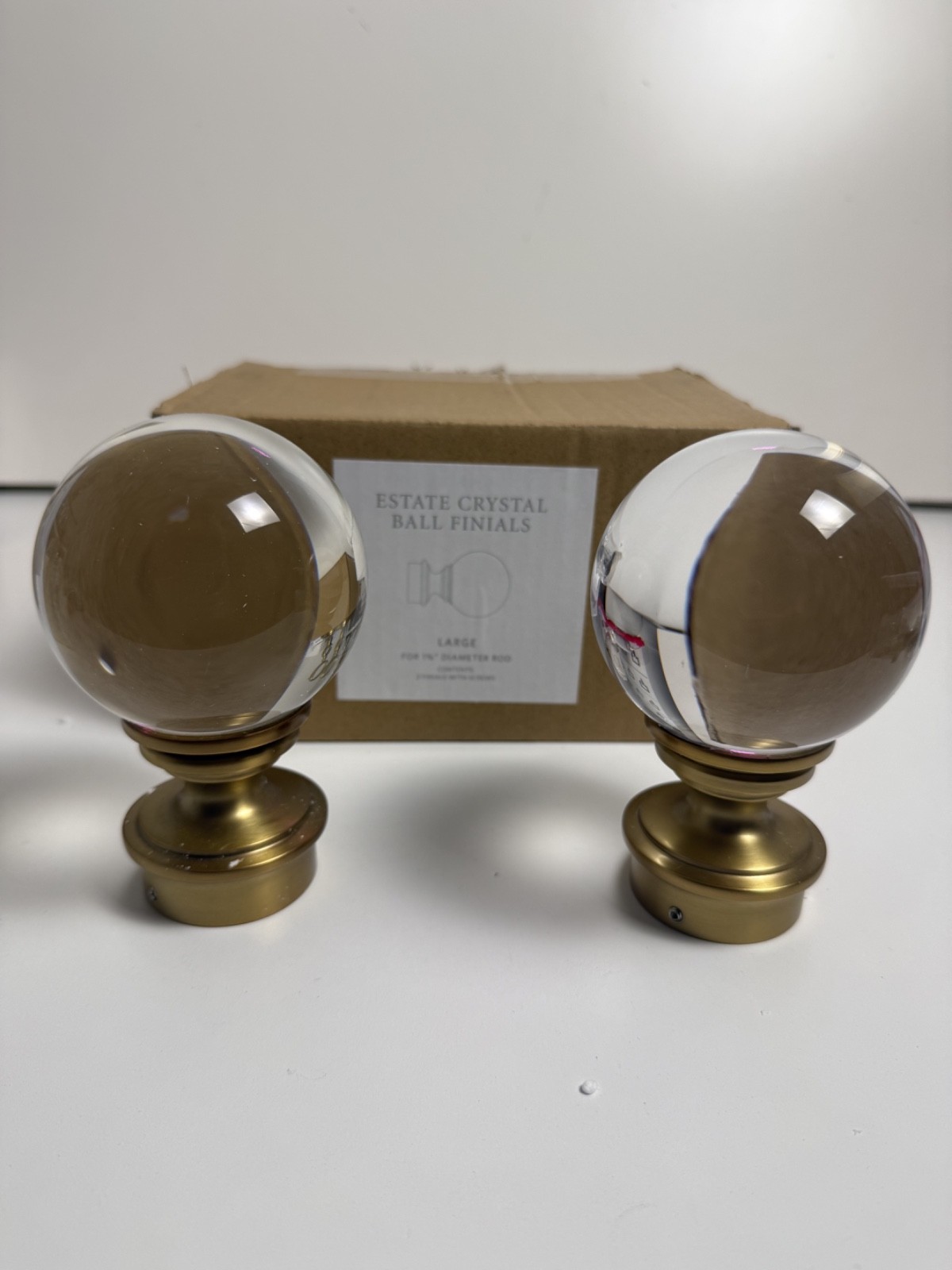 Restoration Hardware Crystal Ball Finials Large 1 1/4″ Rod S/2 LBB MSRP $185