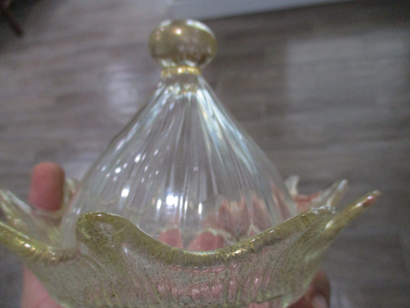 Murano Clear crown gold button top scalloped Murano Glass Curtain Rod Finial