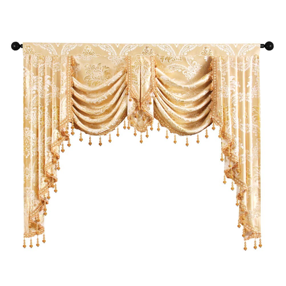 Golden Jacquard Swag Waterfall Valance Luxury Curtain Valance for Living Room…