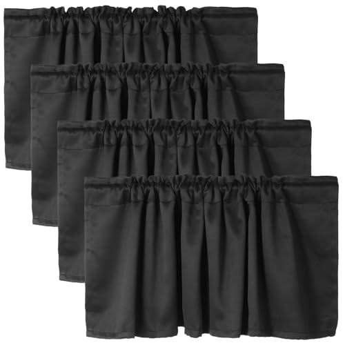 4 Pcs Black Valance for Windows, 52”x18” Black Basement Window Curtains, Small