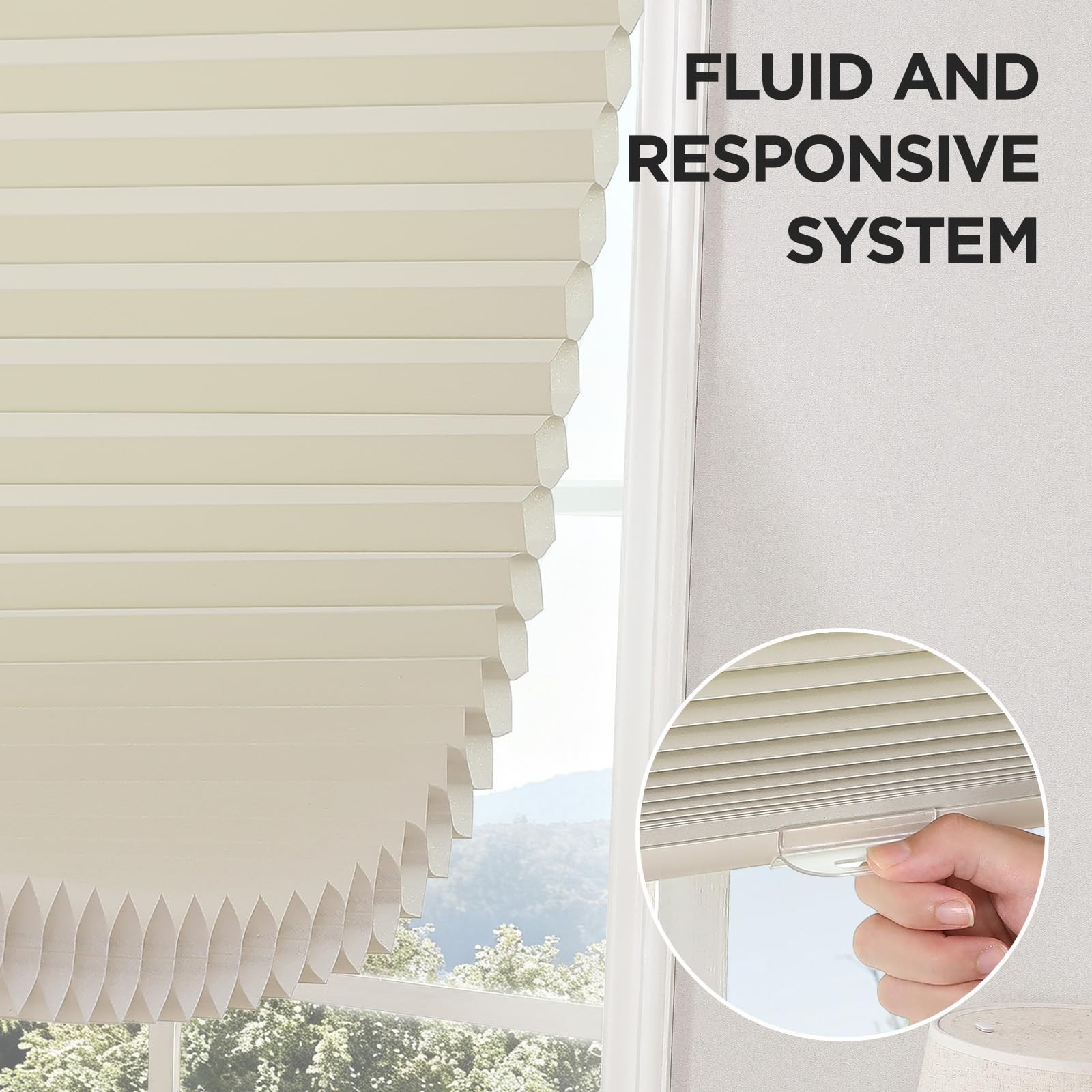 Joydeco No Drill Cordless Cellular Shades 36×64 Light Filtering Honeycomb Beige