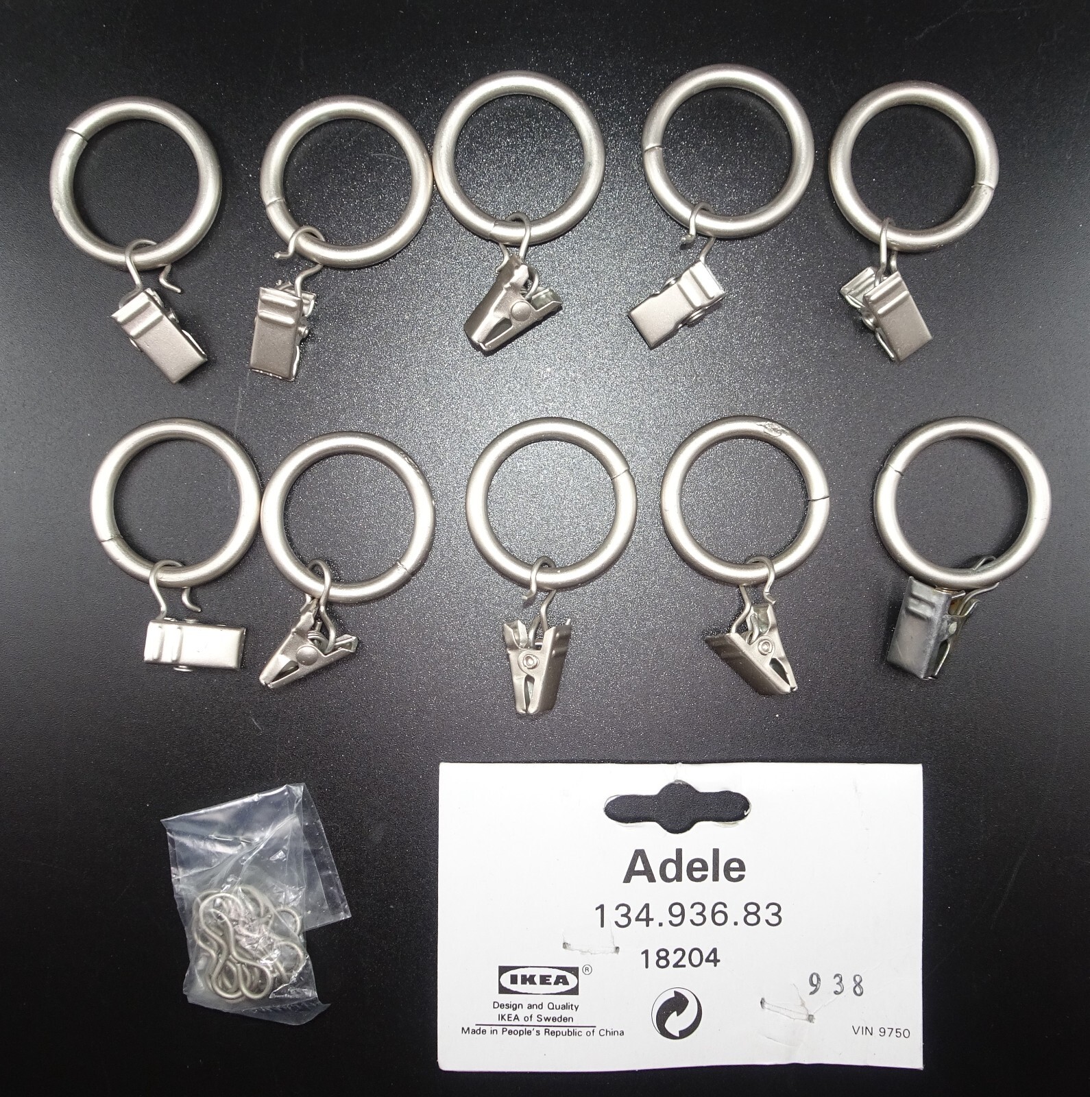IKEA Adele Curtain Rings with Clips or Hooks 1” Diameter Nickel Plated Steel