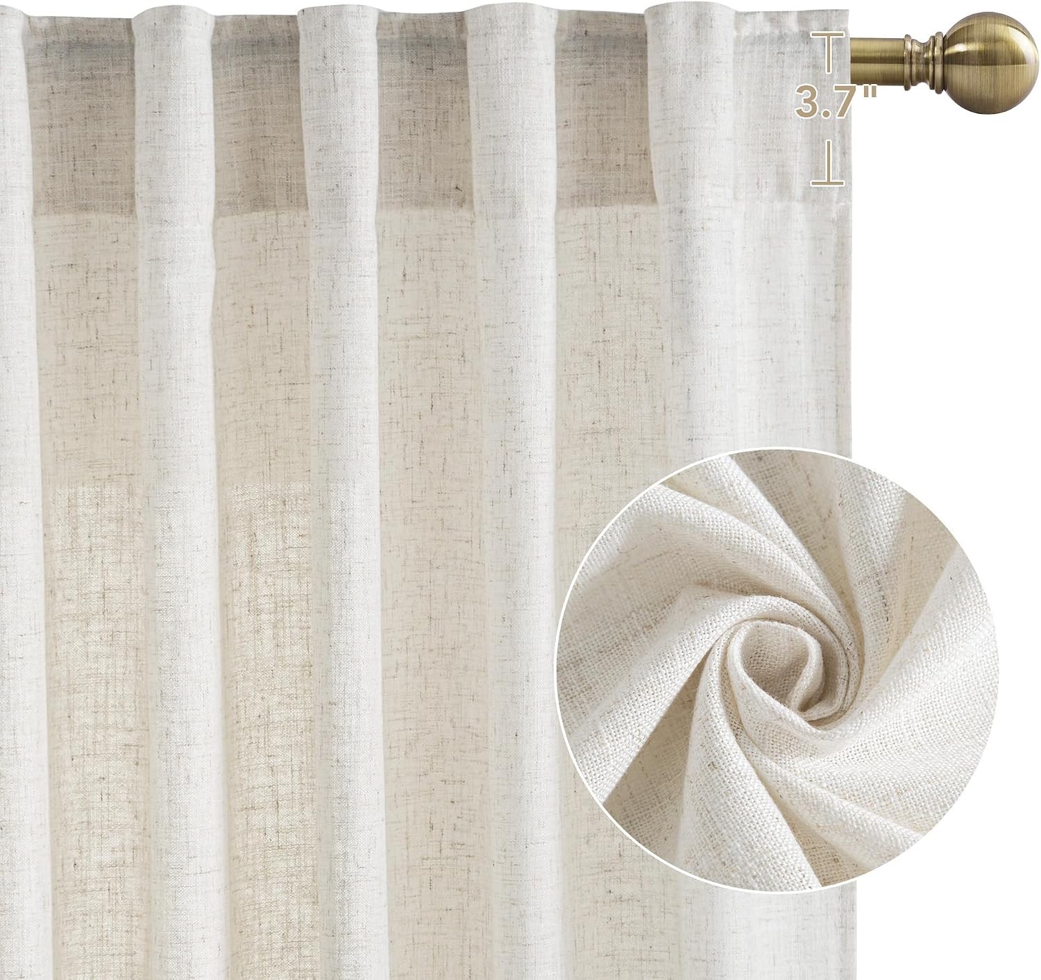 Linen Curtains 108 inch Long 2 Panels Set for Living Room/Bedroom, 55″ Wide