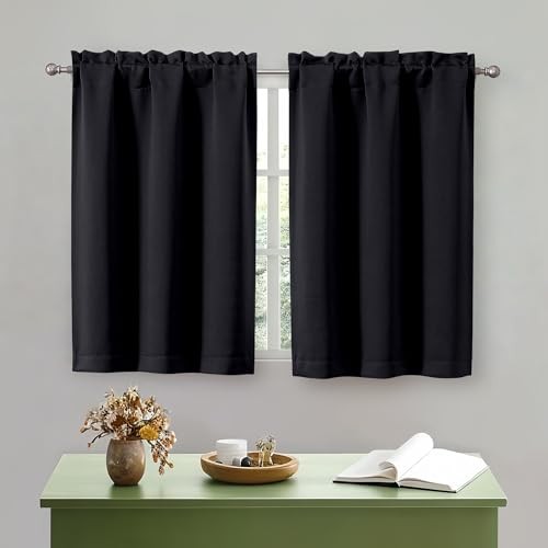 Kitchen Curtains 36 Inch Length, Shortout Small 30″W x 36″L (Pack of 2) Black