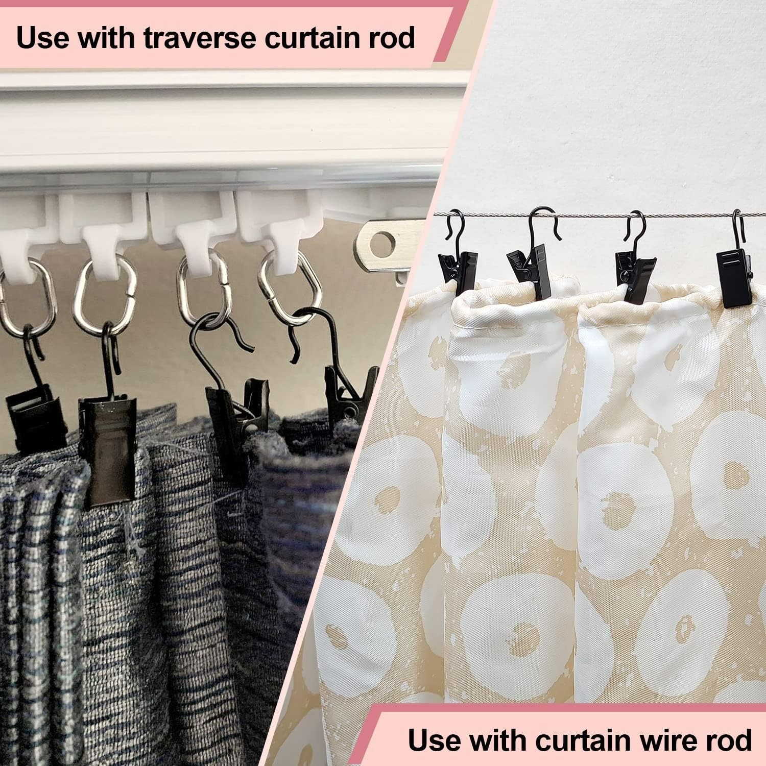 Elegant 60-Pack Black Curtain Clips – Durable Metal Hooks for Indoor/Outdoor Use