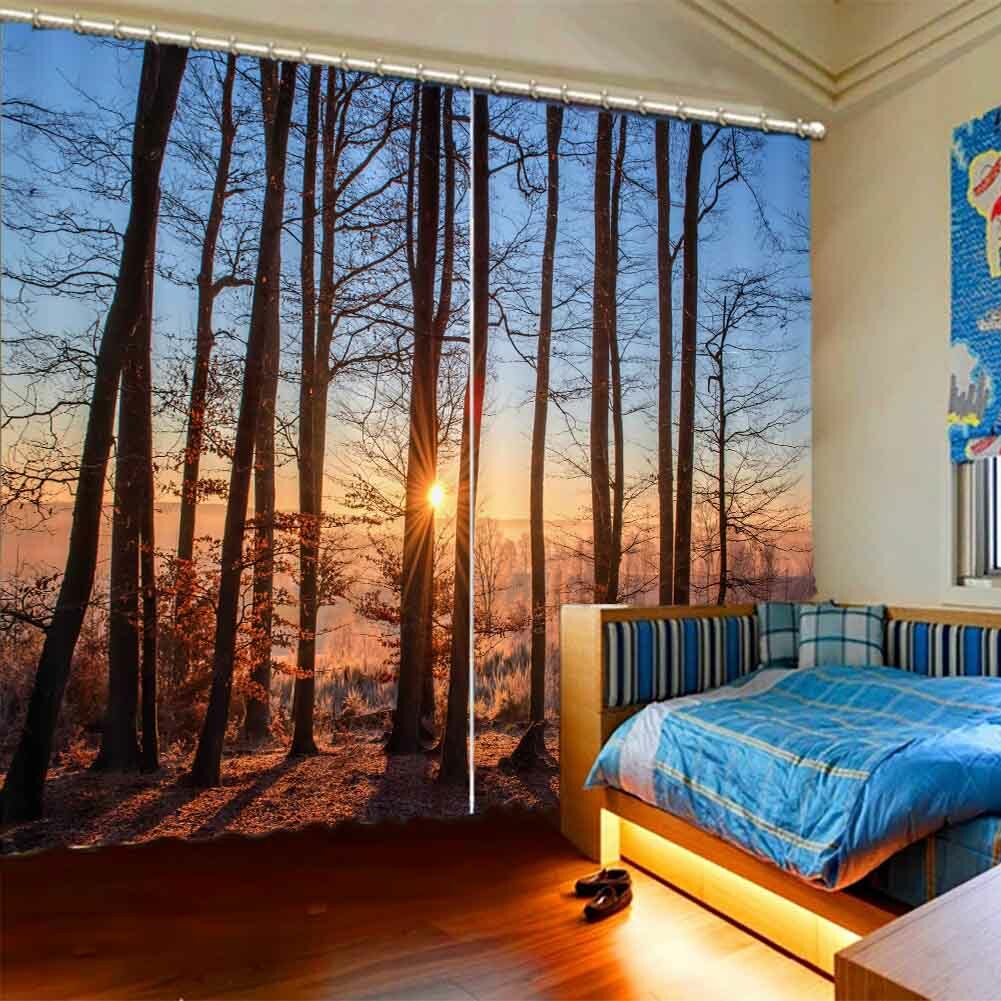 Warm Sun Forest In Winter 3D Blockout Photo Print Curtain Fabric Curtains Window