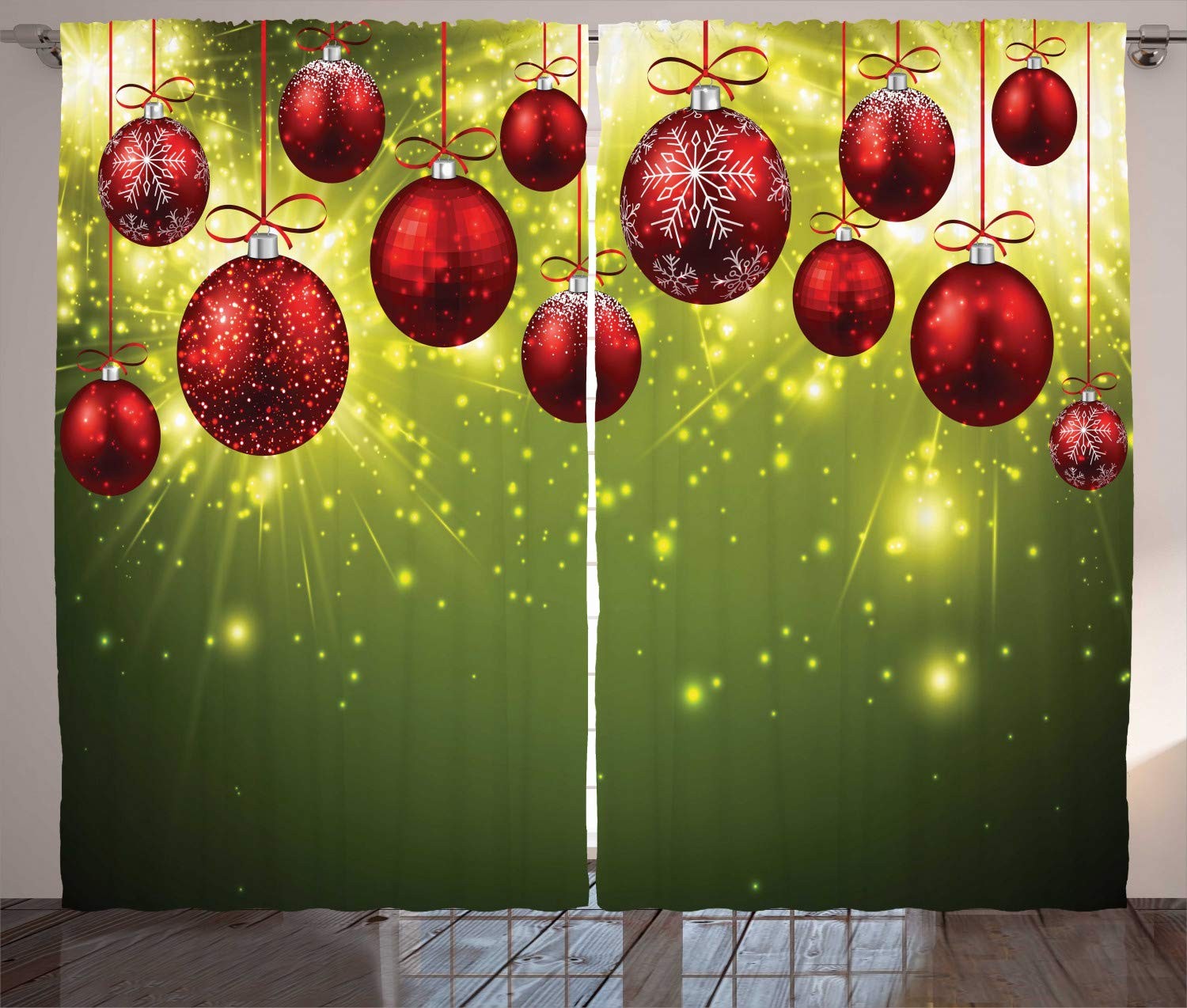 Christmas Curtains, Vibrant Colored New Year Design Psychedelic Digital Effec…