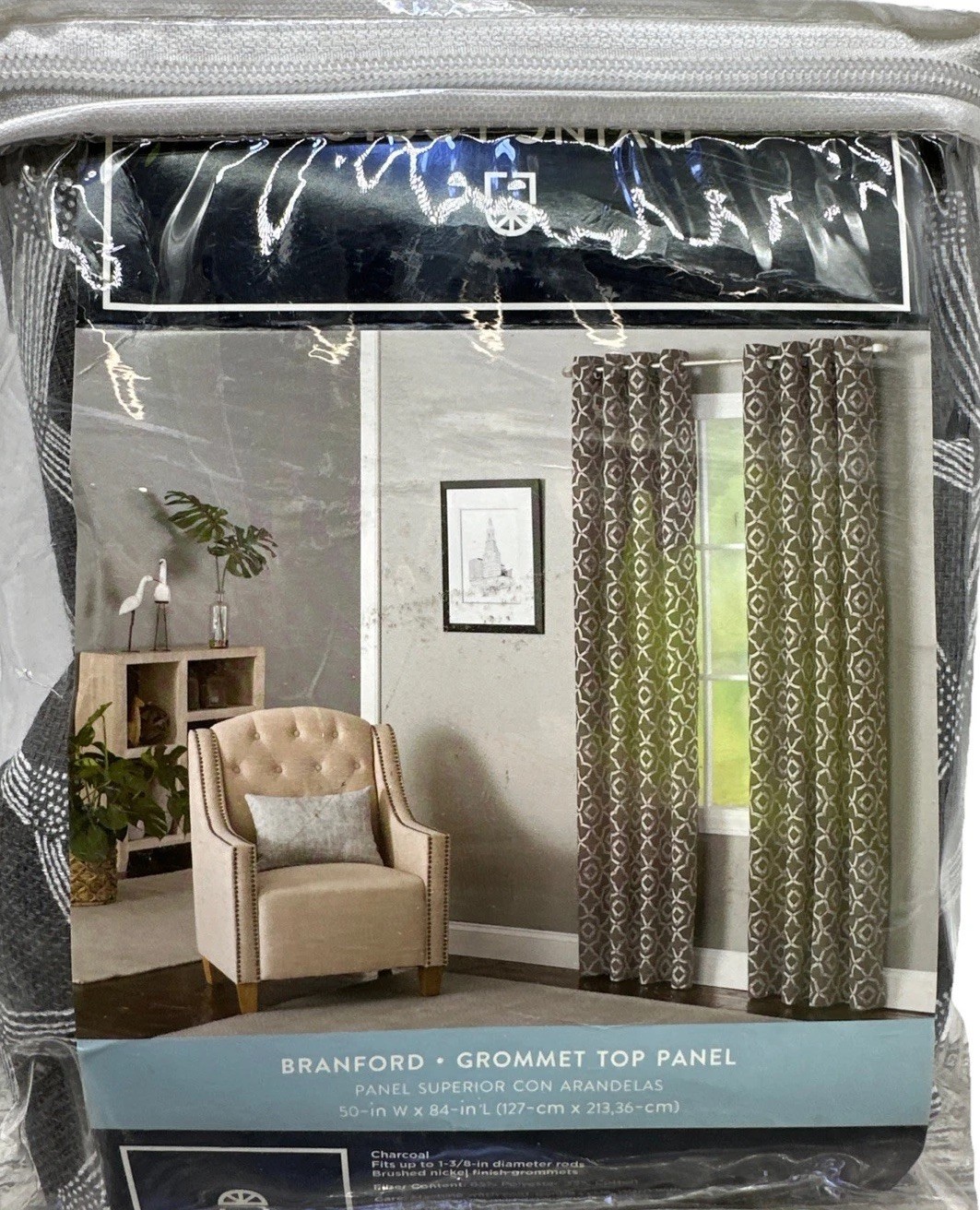 84” X 50”charcoal Light Filtering Grommet Single Curtain Panel Living Logic{E8}