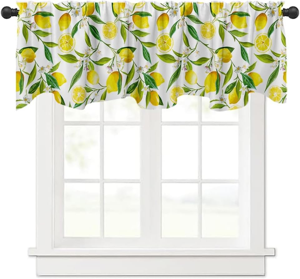 Nature Exotic Lemon Tree Branches Treatment Valance Watercolor Plant Fruit Art