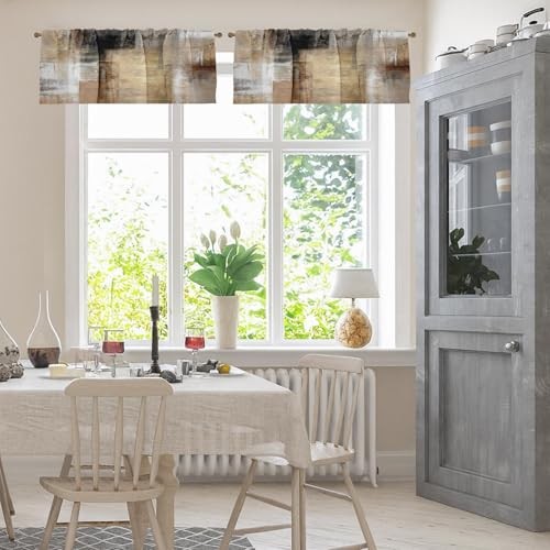 2 Pack Valances Window Treatments, 18″W x 52″L (Pack of 2) Abstract Brown 2