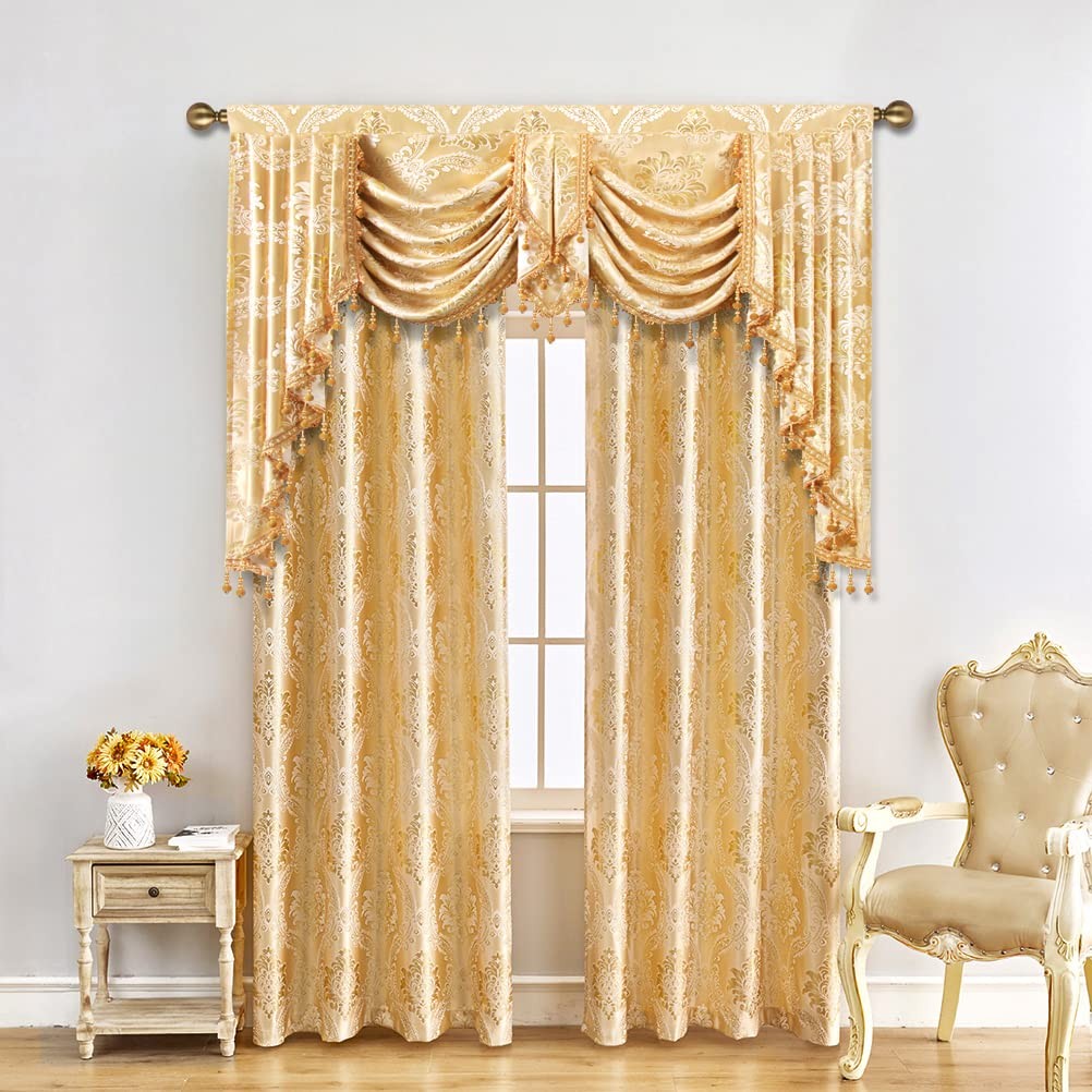 Golden Jacquard Swag Waterfall Valance Luxury Curtain Valance for Living Room…