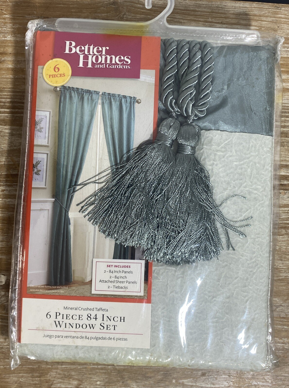 BETTER HOMES AND GARDENS~6- Piece ~84-INCH WINDOW SET TEAL AND CREAM