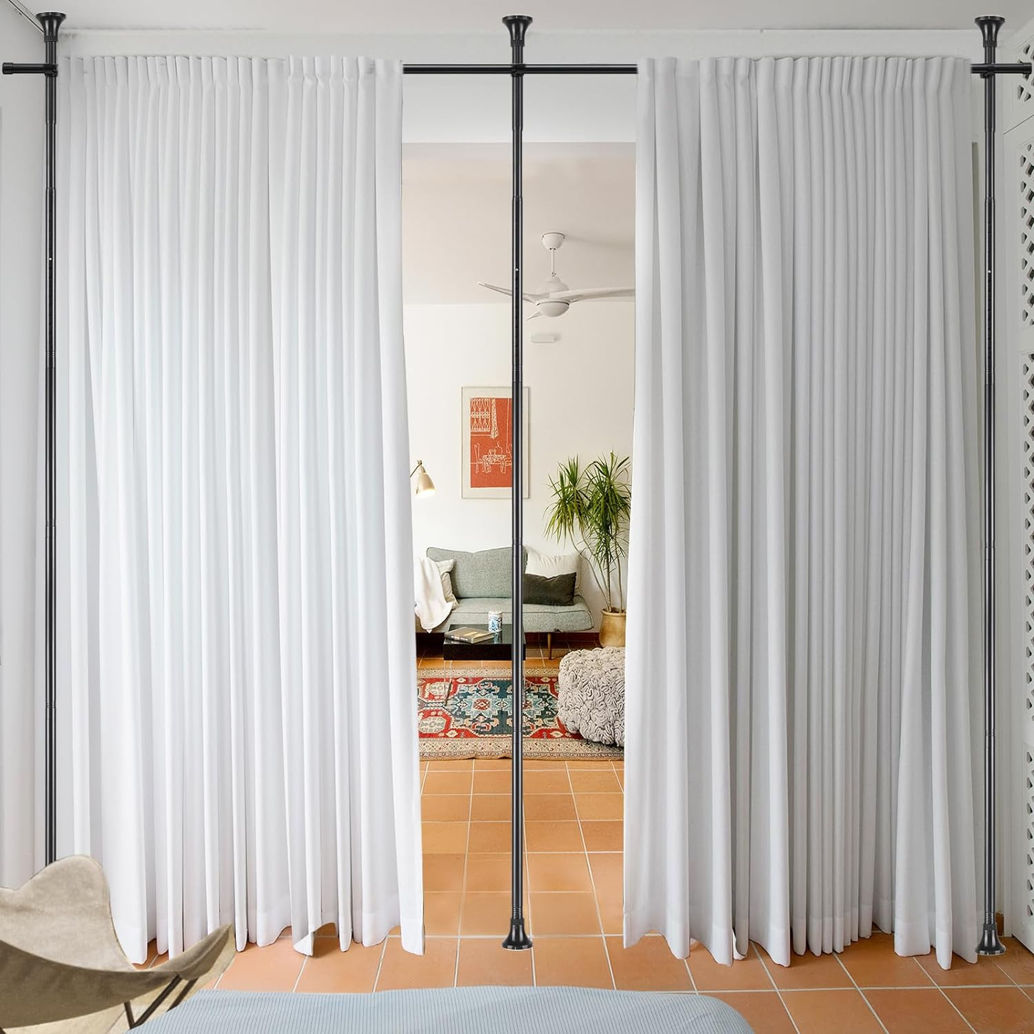 Room Conner Divider Partition Tension black Rod Bar for 28~114″ W x48~120 inch H