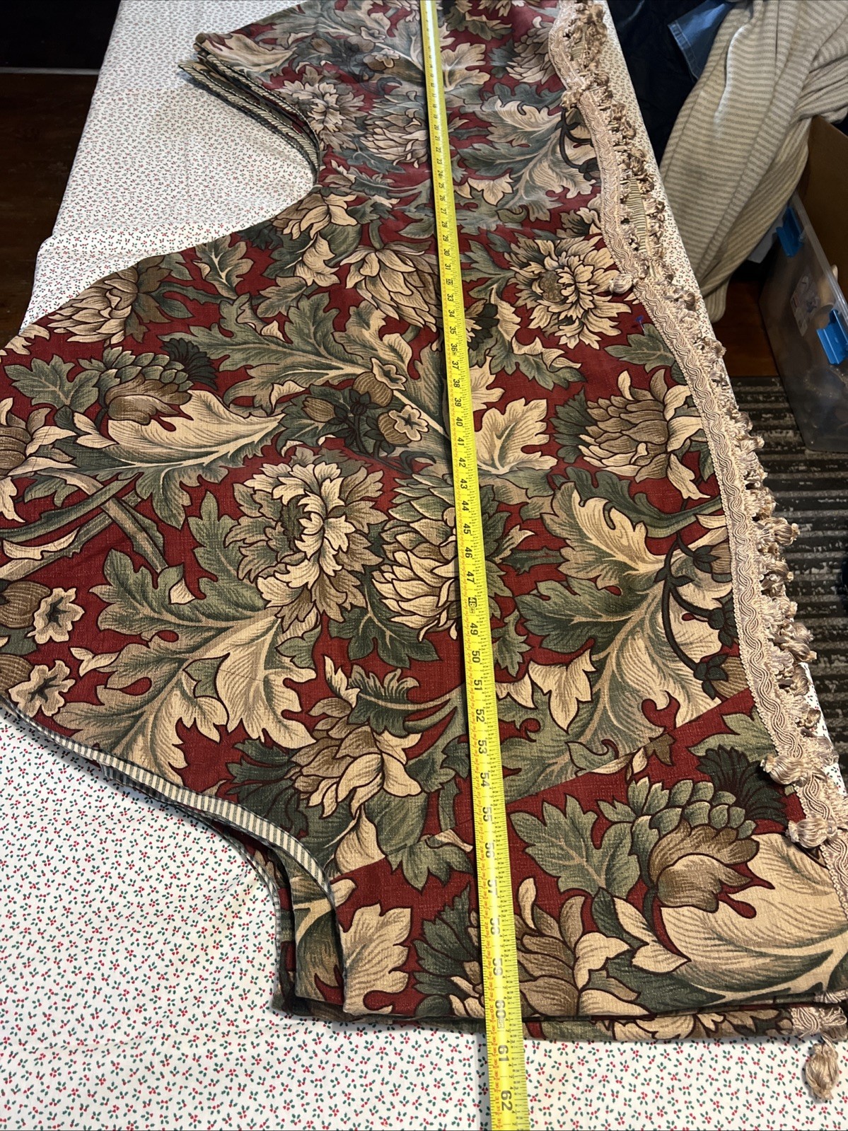 Vintage Custom Scalloped 130” Valances Set of 4 Floral Tapestry Lined w/ Fringe