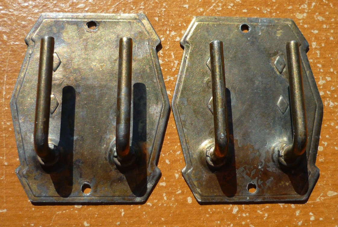 (2) Antique Early 20th Century AGED Double Sash Rod Cafe Brackets Outside Mount