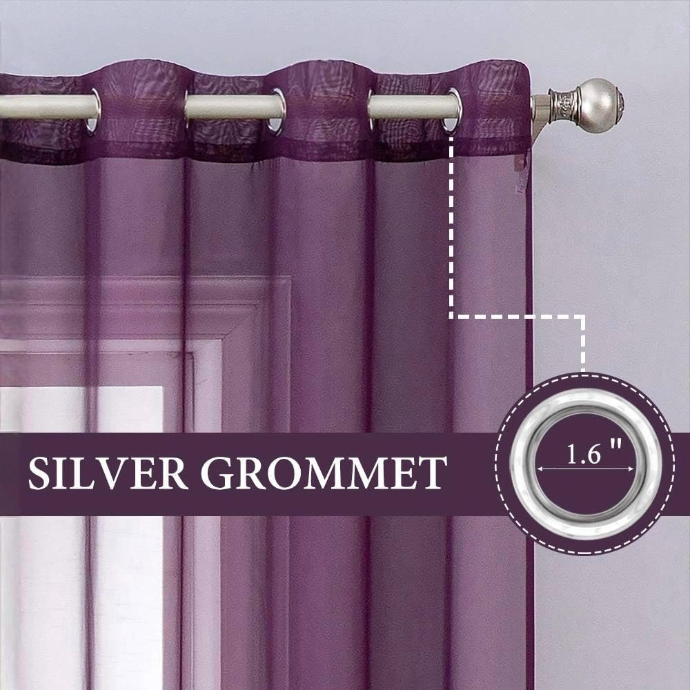 Solid Color Sheer Curtains 96 Inches Long 2 Panels Set – Elegant Lightweight Gro